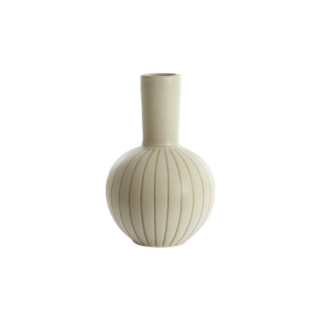 Minimalist Ribbed Cream Ceramic Bud Vase - 9-inch Narrow Neck Decorative Bottle-eohardware.com
