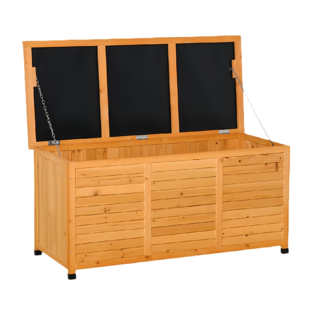 Outdoor Wooden Storage Box with Hinged Lid, Weather-Resistant Deck Chest-eohardware.com