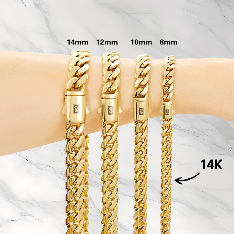 14K Gold-Plated Cuban Link Jewelry Necklace Bracelet with Black "S" Clasp