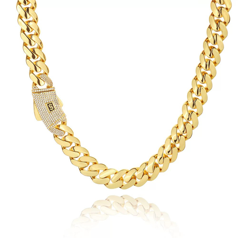 Cuban Chain Necklace/Bracelet ?C 14K Gold Plated, "S" Logo