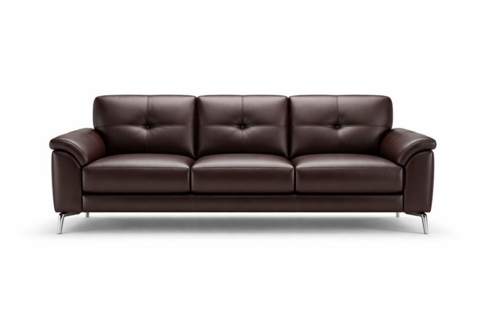 Brown PU Leather 3-Seat Sofa with Metal Legs 210cm