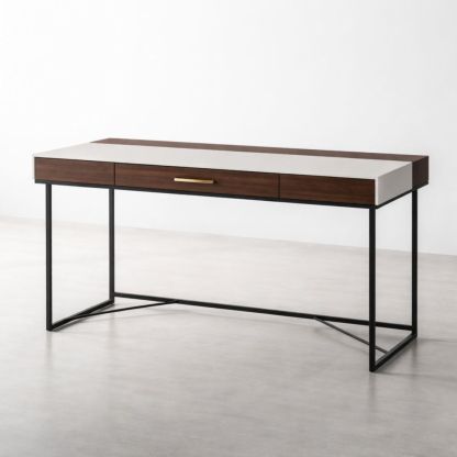 Wood and Metal Desk with Drawer 120 cm Dark Brown and Black