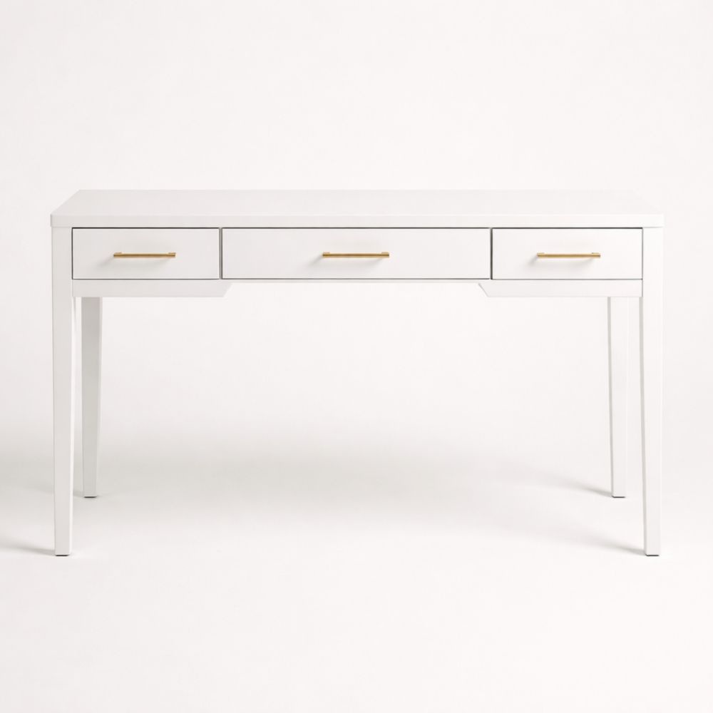 White MDF Desk with Three Drawers and Brass Handles