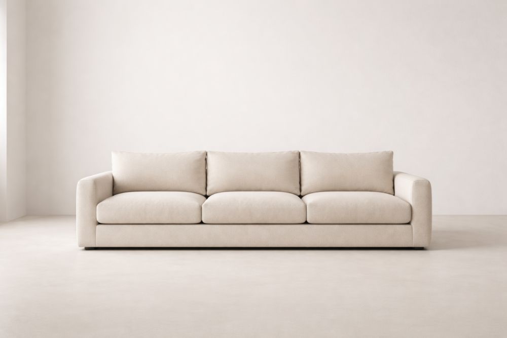 Fabric Three-Seater Sofa Beige Upholstered Frame Foam Cushion