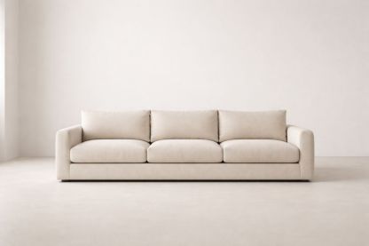 Fabric Three-Seater Sofa Beige Upholstered Frame Foam Cushion