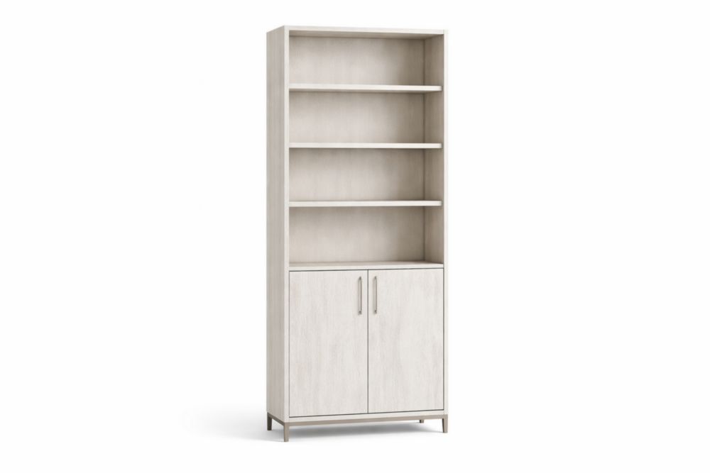 Tall Bookcase with Storage Cabinet Wood Finish White