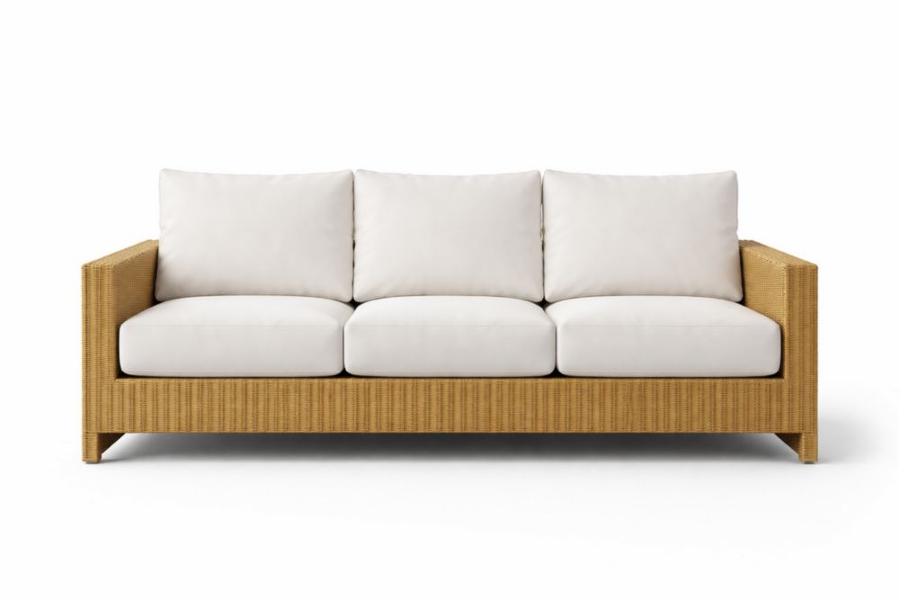 Rattan Three-Seater Sofa with Beige Cushions