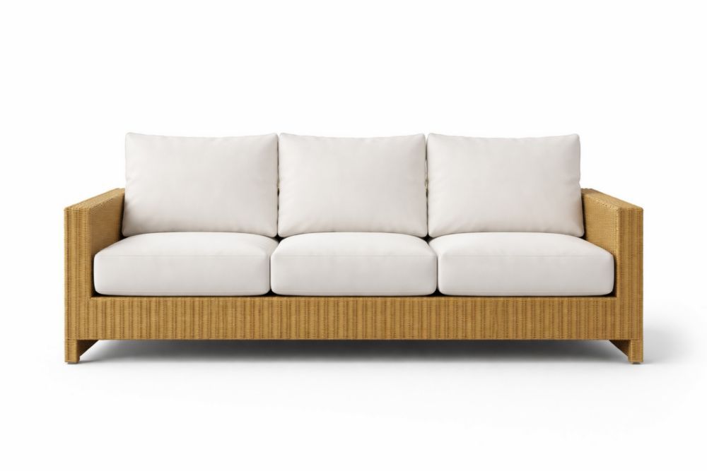 Rattan Three-Seater Sofa with Beige Cushions