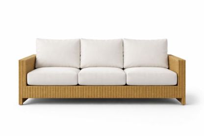 Rattan Three-Seater Sofa with Beige Cushions