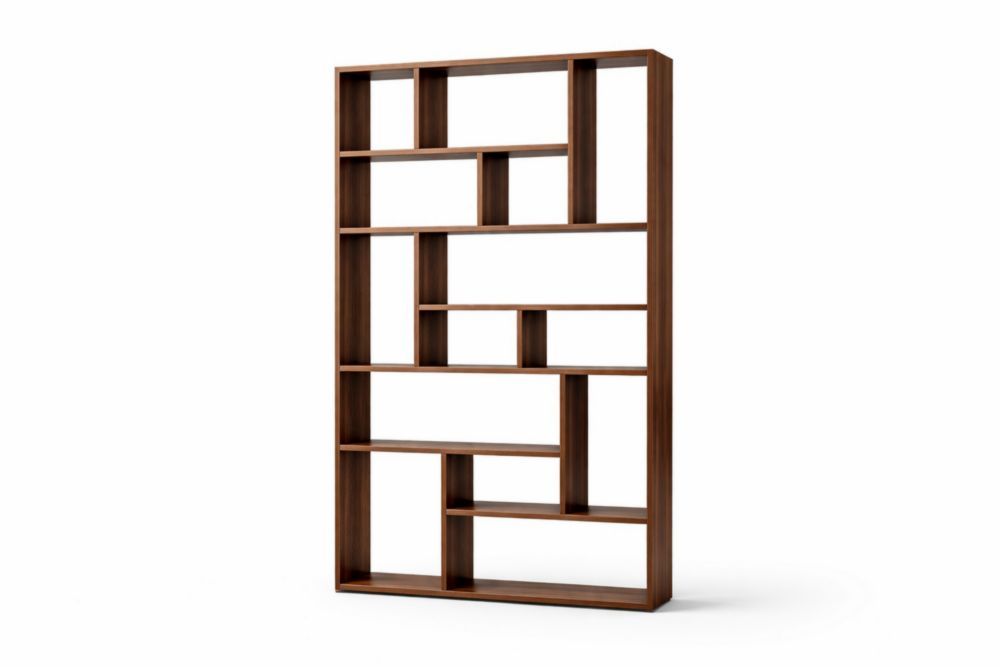 Walnut Wood Geometric Bookshelf Rectangular Design 180x90 cm