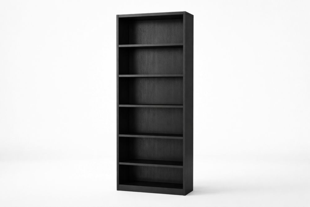 Tall Black Wood Bookcase with Shelves 197x78x28 cm