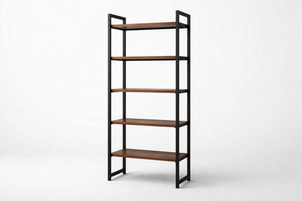 Wood Metal Five-Shelf Bookshelf Brown Black