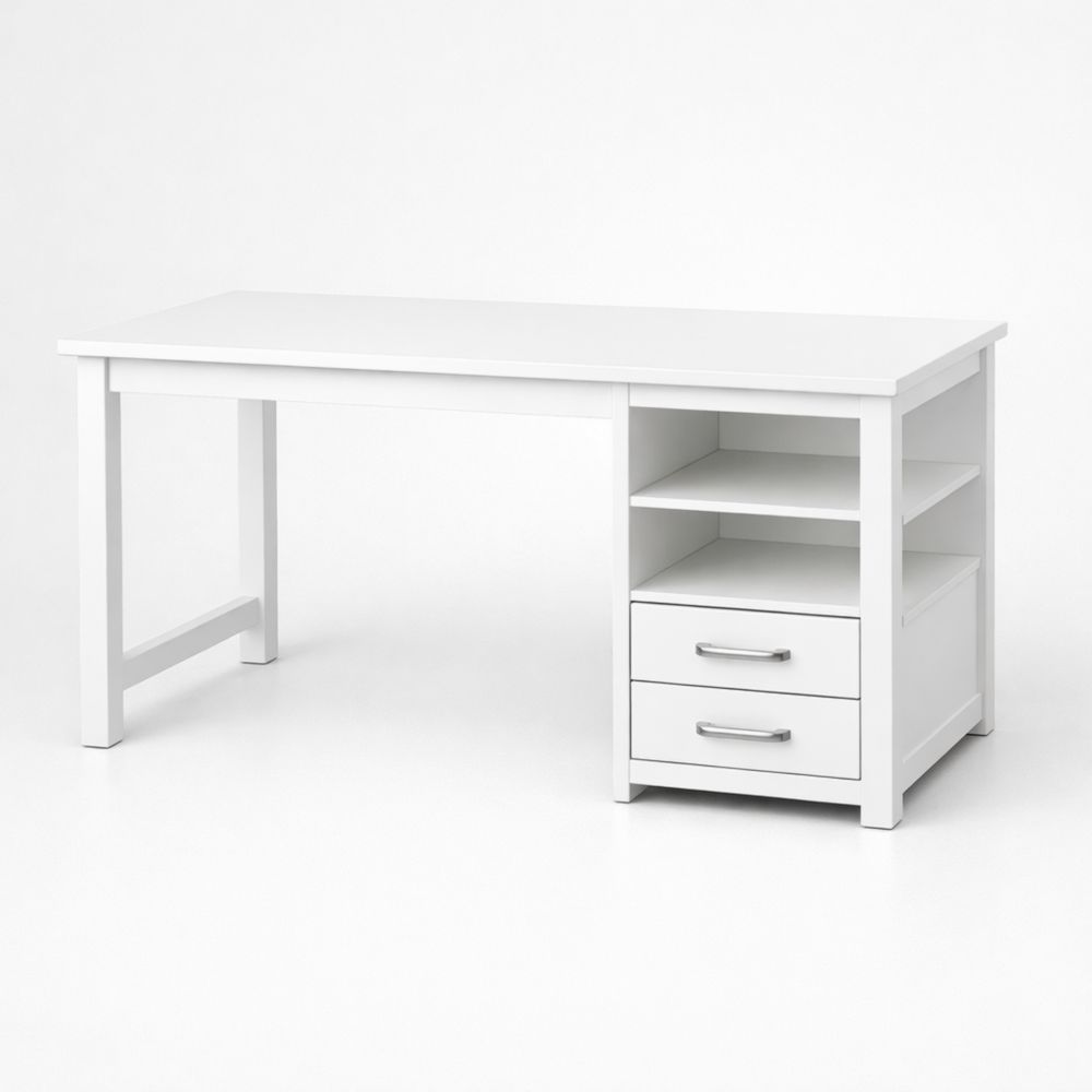 White Wooden Desk with Storage Shelves and Drawers 140x60x75 cm