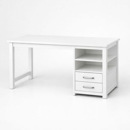 White Wooden Desk with Storage Shelves and Drawers 140x60x75 cm