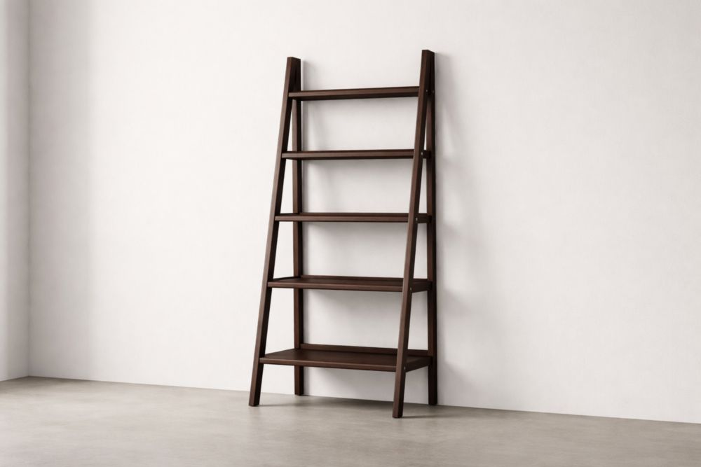 Wood Ladder Bookshelf Dark Brown 5-Tier