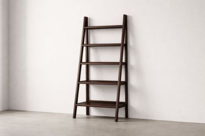 Wood Ladder Bookshelf Dark Brown 5-Tier