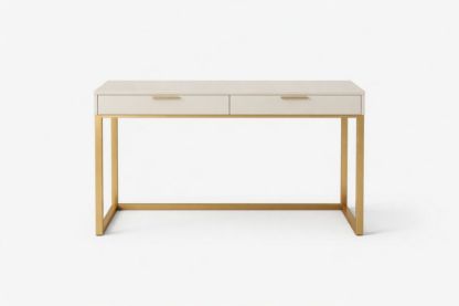 Cream Desk with Gold Metal Frame and Two Drawers