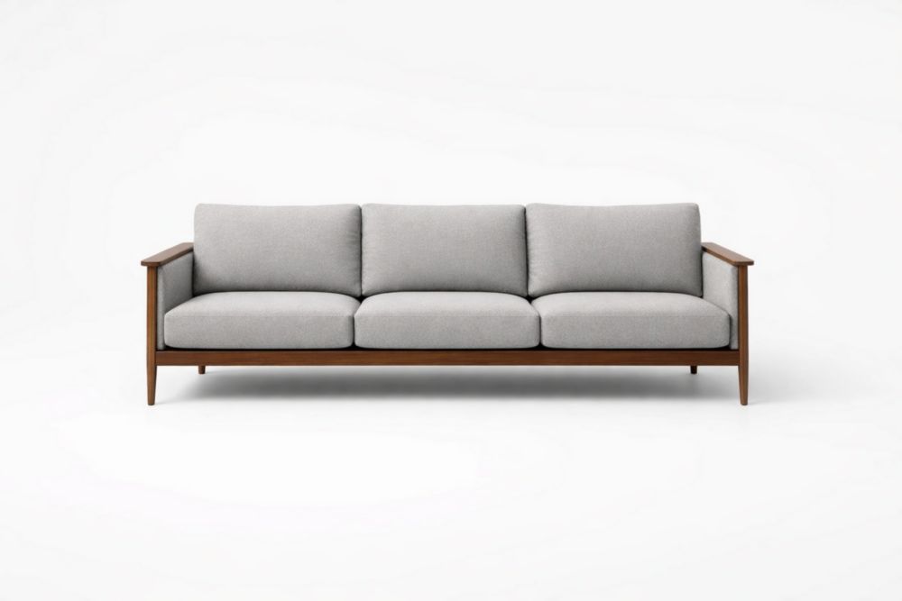 Gray Fabric Upholstered Sofa with Solid Wood Frame 220cm