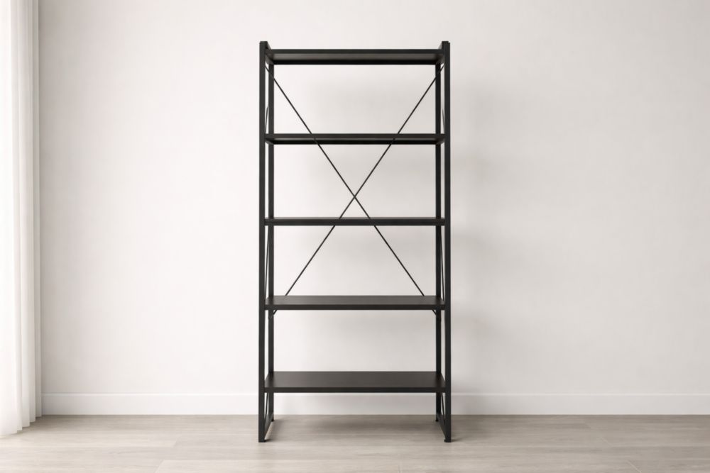 Metal 5-Tier Bookshelf with X-Frame Support