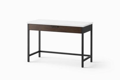White Desk with Drawer and Black Metal Frame