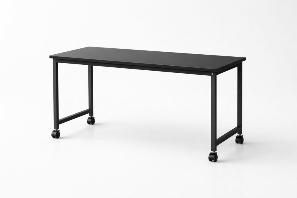 Black Metal Table with Wheels 120x60x75 cm