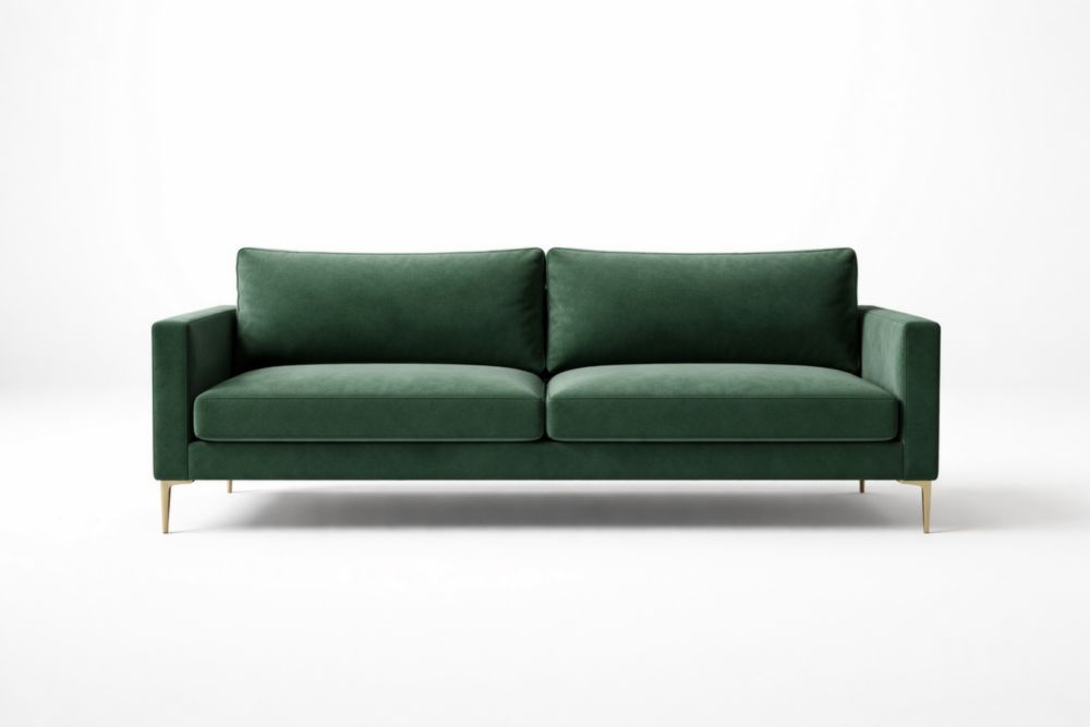 Green Velvet Sofa Metal Legs Solid Wood Frame 210x90x85cm