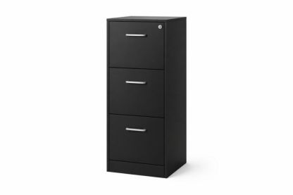 Black Three-Drawer Steel Filing Cabinet with Lock