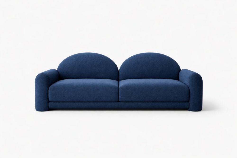 Blue Upholstered Polyester Two-Seat Sofa with Curved Back, 200cm