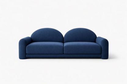 Blue Upholstered Polyester Two-Seat Sofa with Curved Back, 200cm