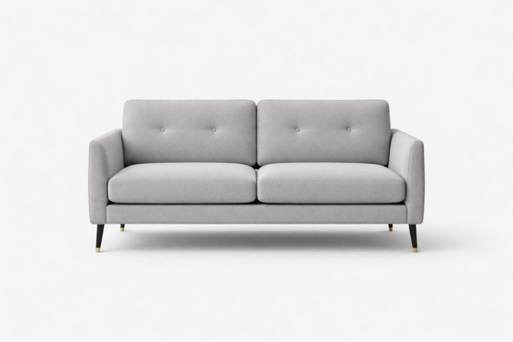 Gray Polyester Fabric Loveseat with Button Tufted Back and Metal Legs