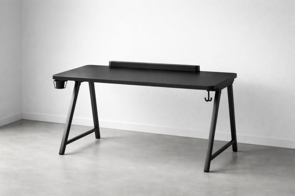 Black Office Desk with medium-density fiberboard top and steel frame