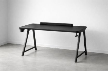 Black Office Desk with medium-density fiberboard top and steel frame