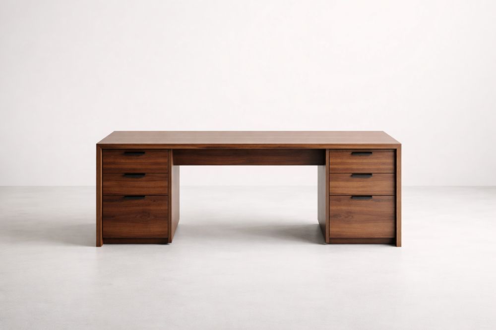 Walnut Wood Executive Desk with Drawers 200cm x 80cm x 75cm