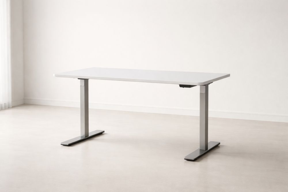 Adjustable Height Desk Rectangular White Steel MDF