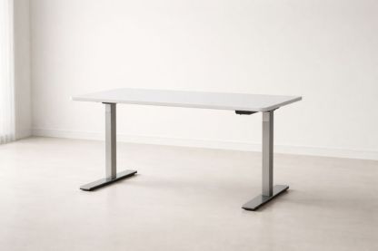 Adjustable Height Desk Rectangular White Steel MDF