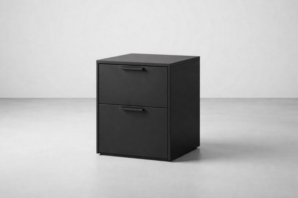 Black Two-Drawer Steel Filing Cabinet with Matte Finish