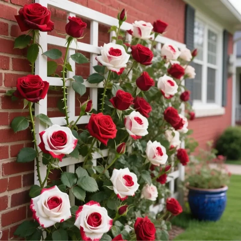 🌹 200/1000pcs Rare Twin Red & White Rose Seeds — Vibrant Garden Blooms
