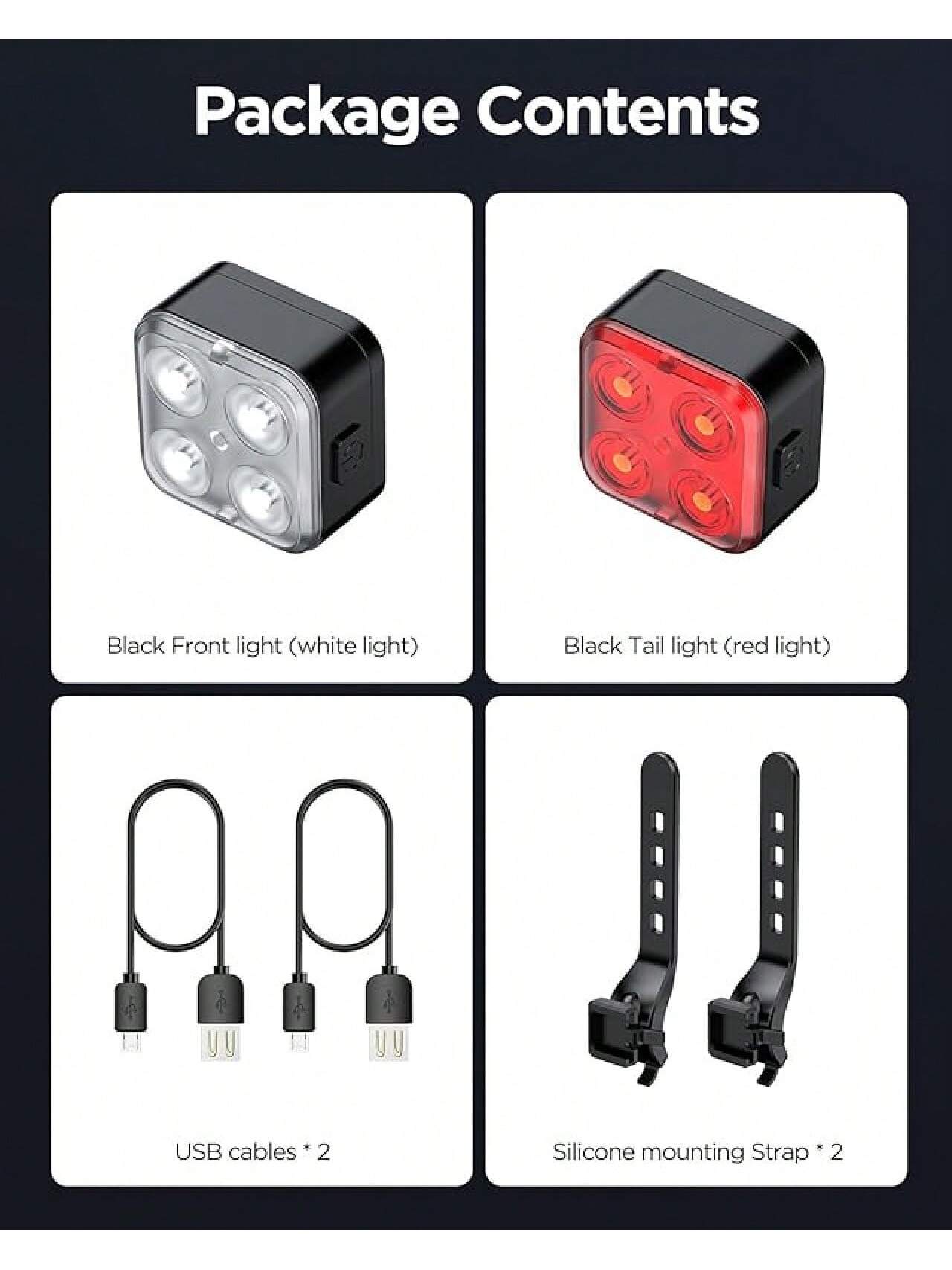 Akale Rechargeable Bike Light Set, LED Bicycle Lights Front And Rear, 650mAh Lithium Battery, Bike Headlight, IPX4 Waterproof, Easy To Install For Men Women Road- SHEINEU