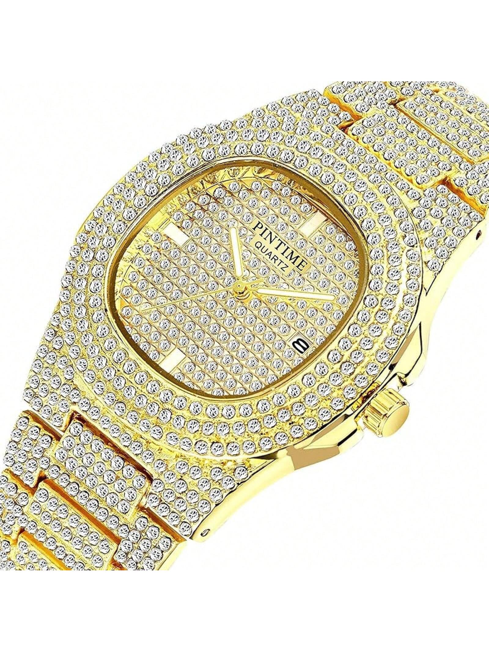 Gosasa Luxury Unisex Watches Big Face Women's Men's Quartz Watch Gold Silver Gold Stainless Steel Bracelet Band- SHEINEU