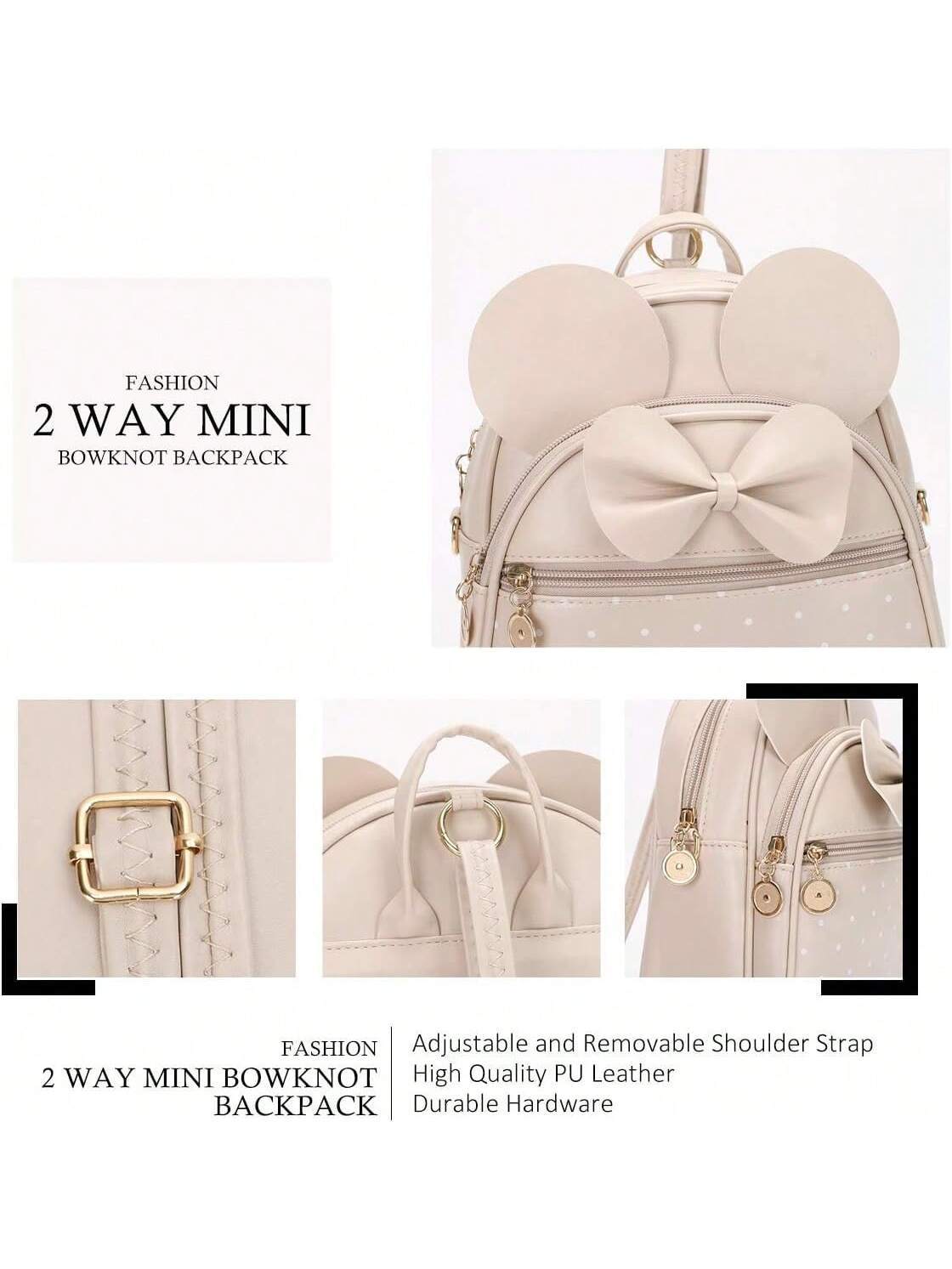 KL928 Girls Bowknot Polka Cute Backpack Small Daypacks Convertible Shoulder Bag Purse Women- SHEINEU