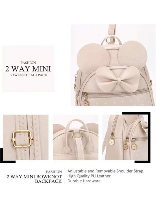 KL928 Girls Bowknot Polka Cute Backpack Small Daypacks Convertible Shoulder Bag Purse Women- SHEINEU