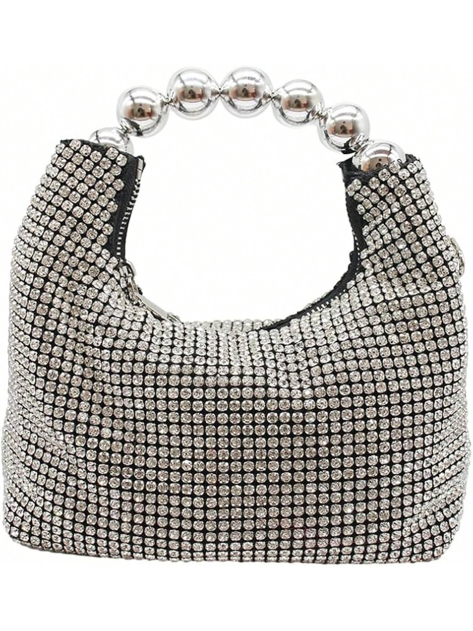 UMREN Bling Full Glitter Knotted Handbag Women Hobo Dumpling Bag Evening Clutch Crossbody Bag- SHEINEU