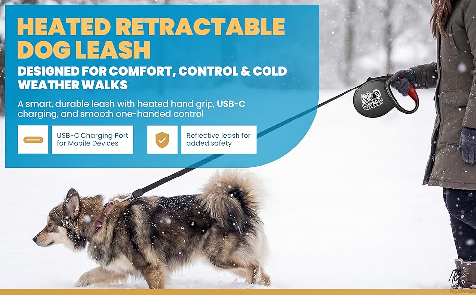 Heated Dog Leash Retractable Heavy Duty