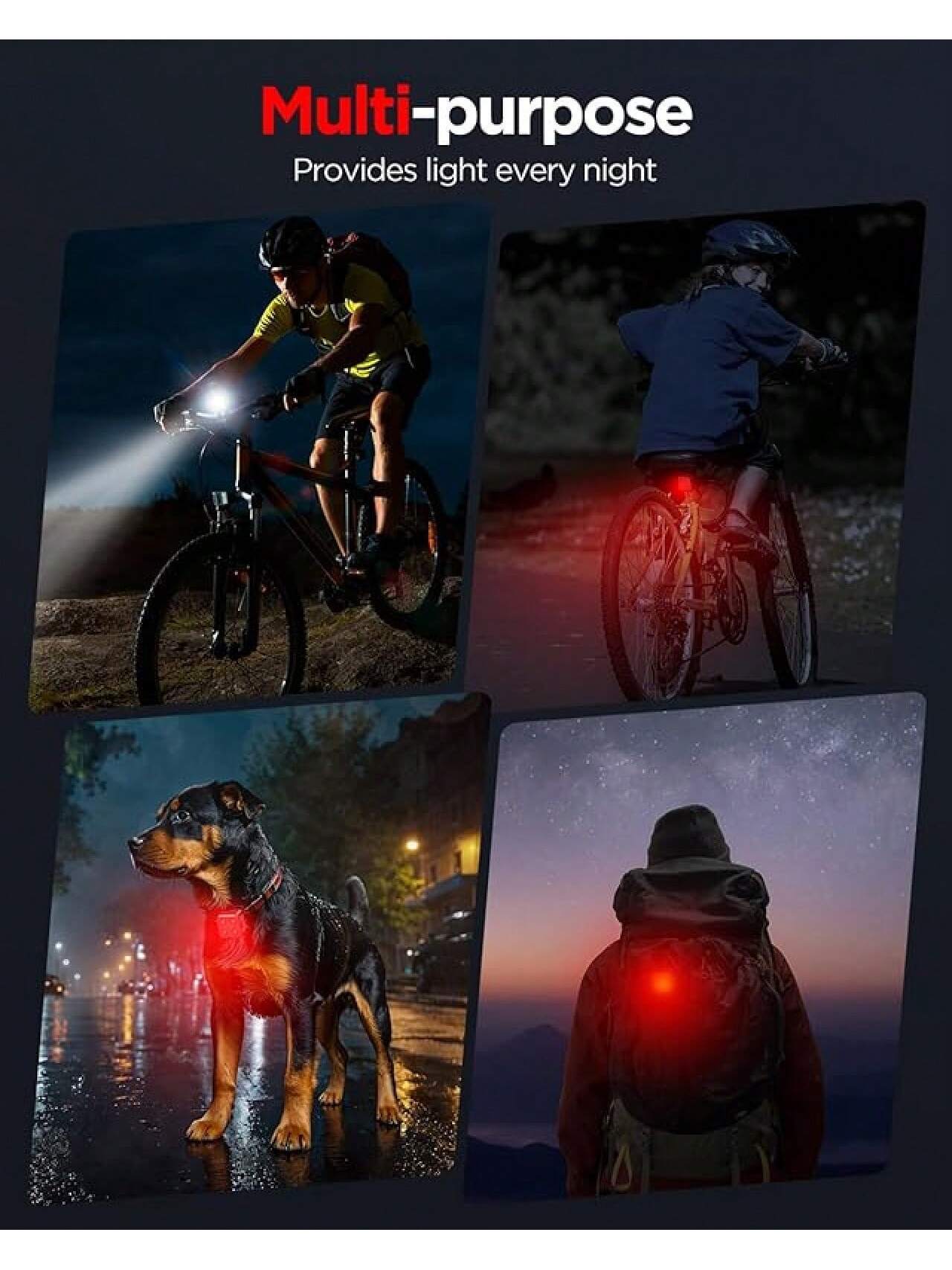 Akale Rechargeable Bike Light Set, LED Bicycle Lights Front And Rear, 650mAh Lithium Battery, Bike Headlight, IPX4 Waterproof, Easy To Install For Men Women Road- SHEINEU