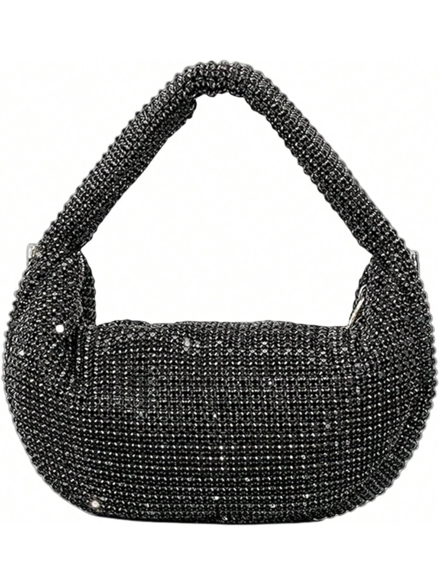 UMREN Bling Full Glitter Knotted Handbag Women Hobo Dumpling Bag Evening Clutch Crossbody Bag- SHEINEU