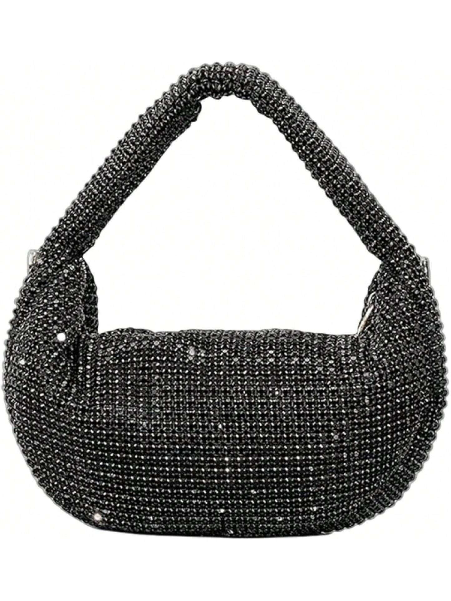 UMREN Bling Full Glitter Knotted Handbag Women Hobo Dumpling Bag Evening Clutch Crossbody Bag- SHEINEU