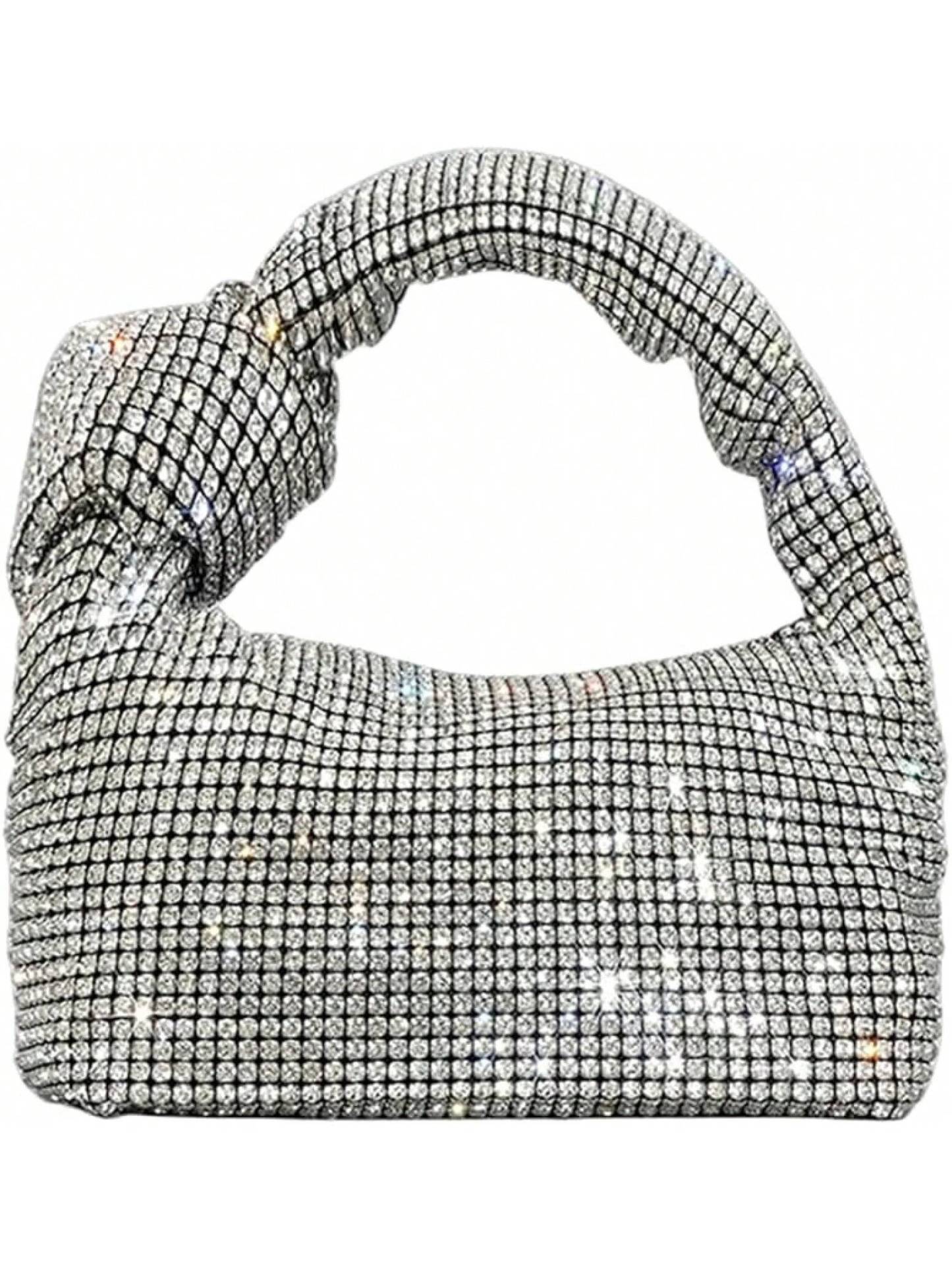 UMREN Bling Full Glitter Knotted Handbag Women Hobo Dumpling Bag Evening Clutch Crossbody Bag- SHEINEU