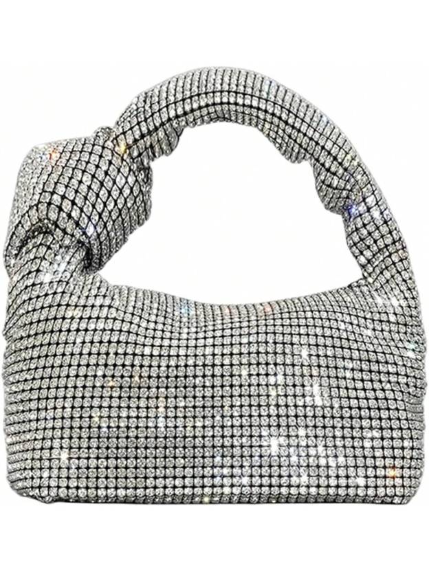 UMREN Bling Full Glitter Knotted Handbag Women Hobo Dumpling Bag Evening Clutch Crossbody Bag- SHEINEU
