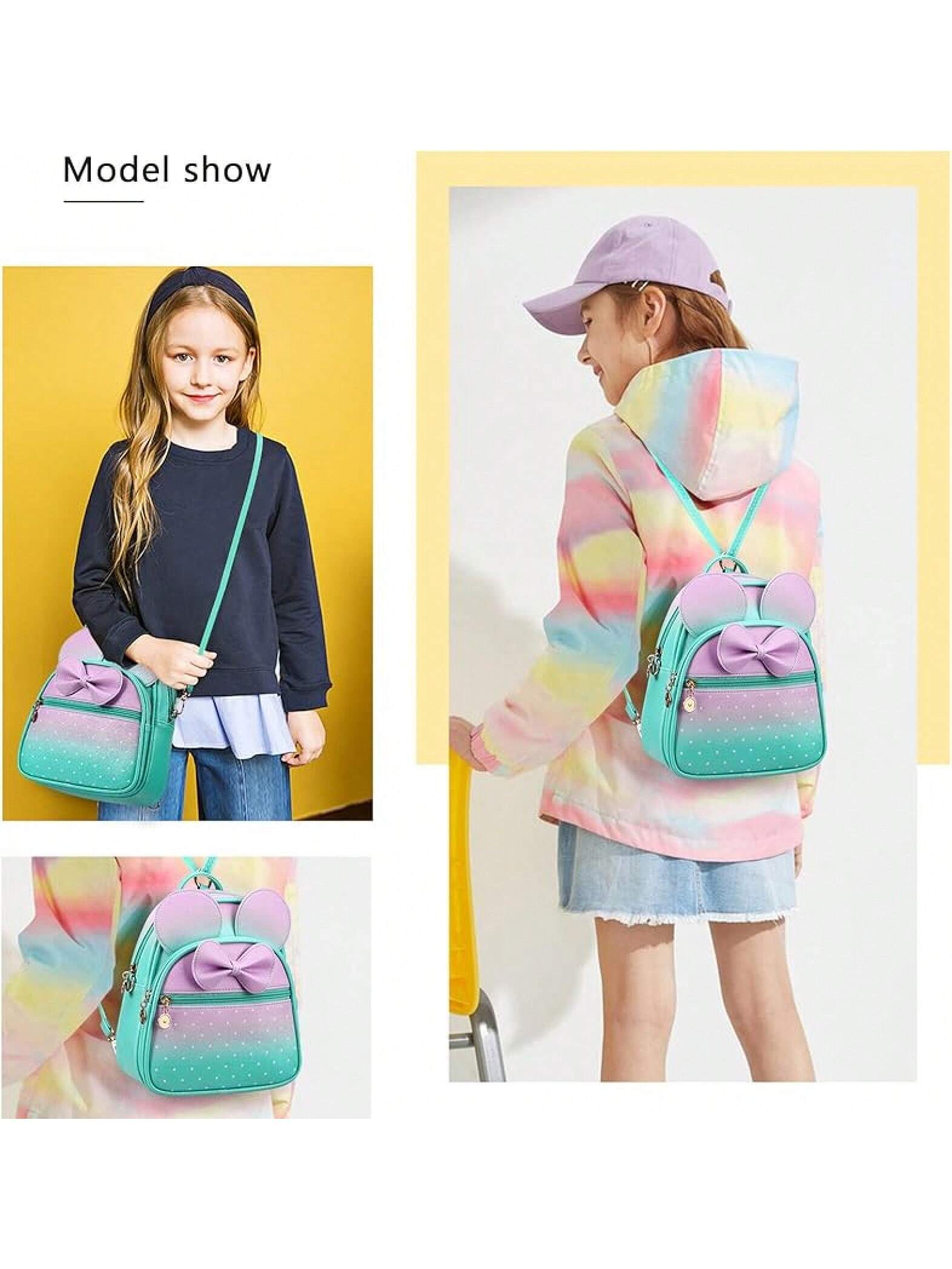 KL928 Girls Bowknot Polka Cute Backpack Small Daypacks Convertible Shoulder Bag Purse Women- SHEINEU