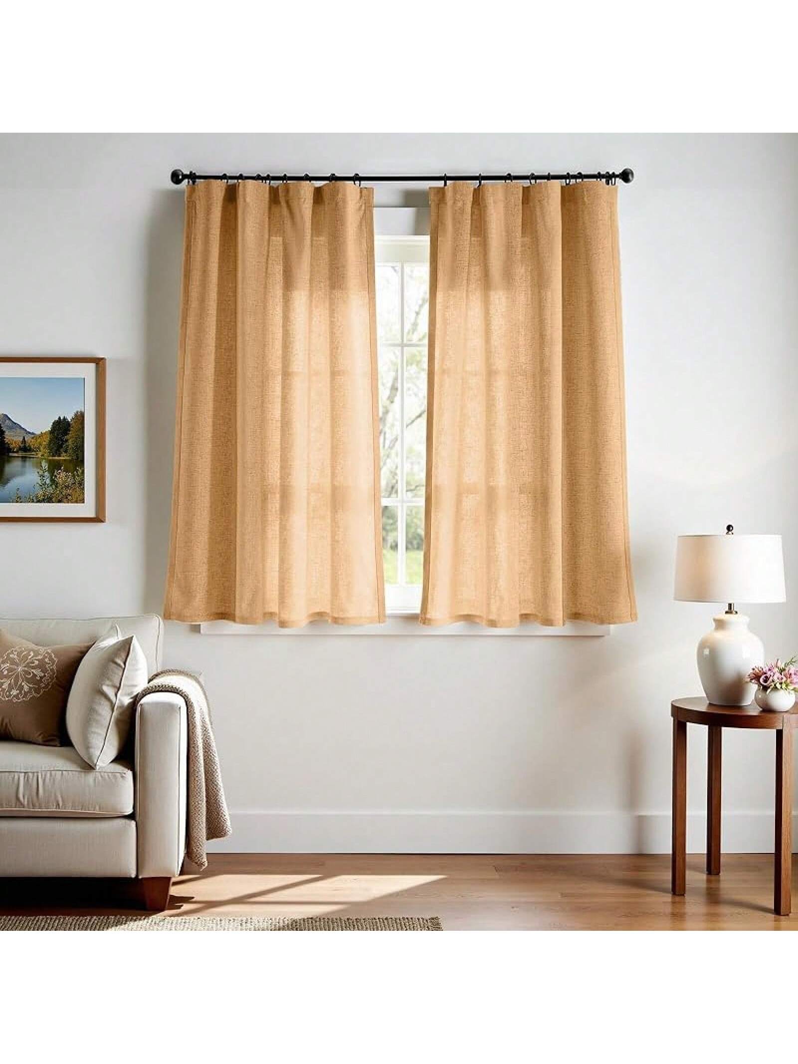 Jinchan Linen Blend Curtains 84 Inch Length 2 Panels Bedroom Living Room, Light Filtering 50 Inch Wide Farmhouse Drapes With Rod Pocket Back Tab(50W X 84L, Ivory)- SHEINEU